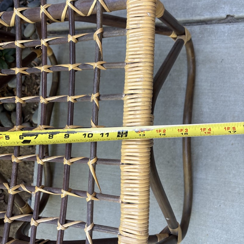 Vtg MCM Asian Boho Chic Wicker Rattan Curved Foot Stool 17”H 23”L 13”W gallery