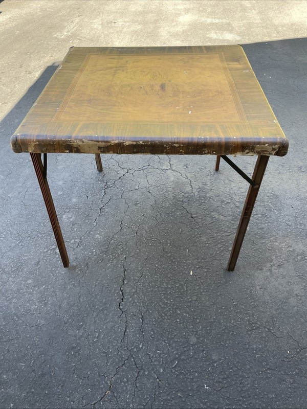 Vintage Samson Folding Card Table With Intricate Design 30”x30”