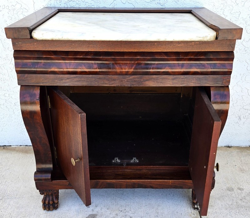 19th Century American Empire Flame Mahogany & Marble Cabinet Side Table gallery