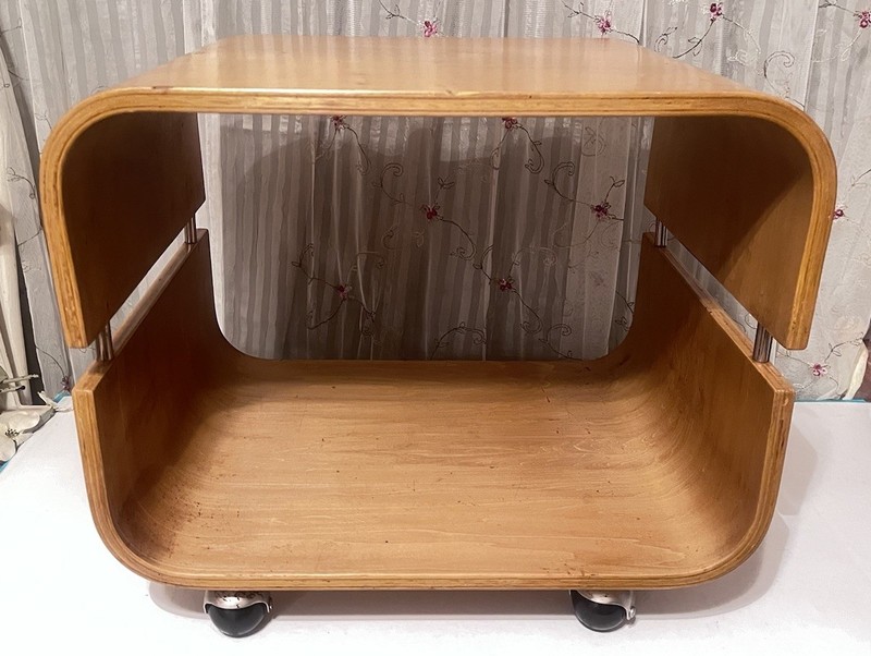 Mid-Century Modern Danish Industrial Bentwood Style Rolling Cube End Table Stand