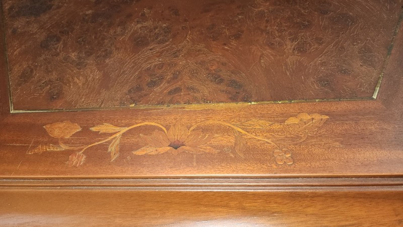 Victorian English Regency Tripod Leg Accent Table - Leather Top Roses Marquetry gallery