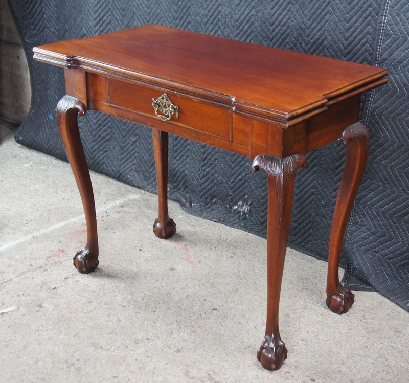 Antique George II Style Chippendale Mahogany Flip Top Claw Foot Card Game Table gallery