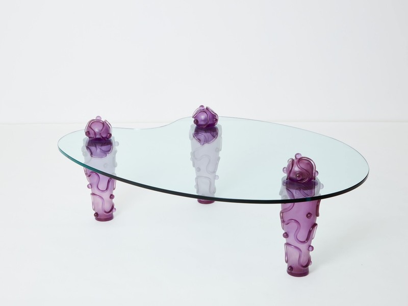 Large signed purple resin glass coffee table Garouste & Bonetti 1990s gallery