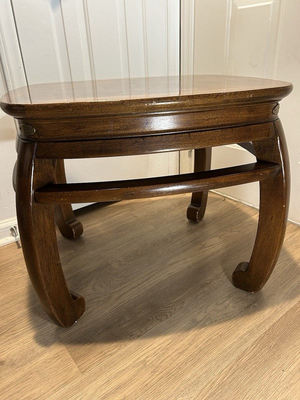 Vtg Gordons Fine Furniture Asian Design Coffee Table Burl Wood Top Curved Legs gallery