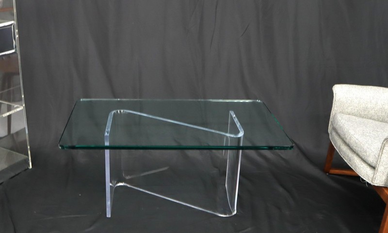 Bent Lucite Z-Shape Base Thick Glass Top Coffee Table gallery