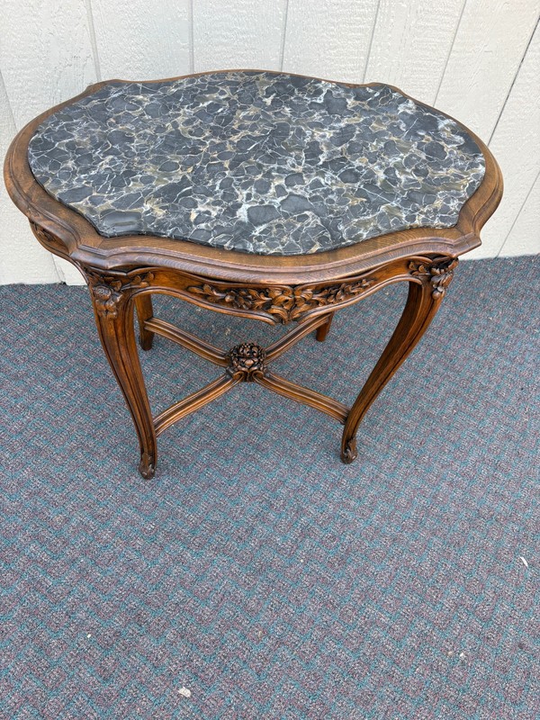 67694 Elegant French Louis XV Style Marble Top Side Table with Carved Wood gallery