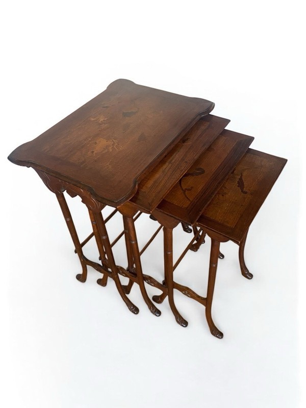 Antique French Art Nouveau Marquetry Nest Of Tables Gallé Majorelle Nancy School