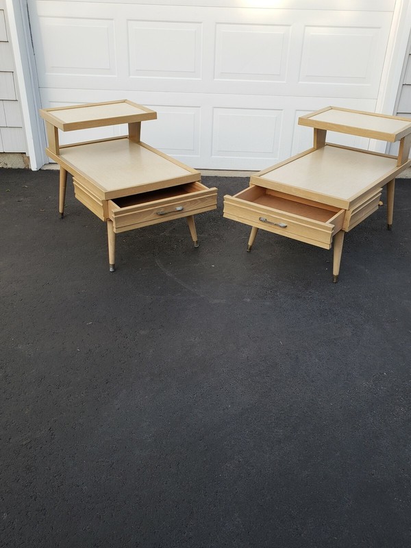 Mid Century Modern Atomic Step End Table Night Stand Blonde