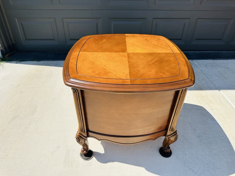 Beautiful Vintage French Provincial Maple Drum Table W/ Screened Window Doors gallery
