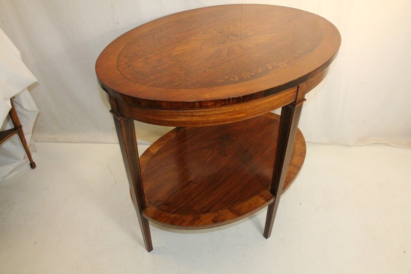19th century Sheraton Inlaid Marquetry Rosewood & Satinwood Oval center table