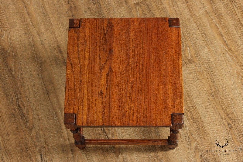 William & Mary Style Oak Square Top Taboret Side Table gallery