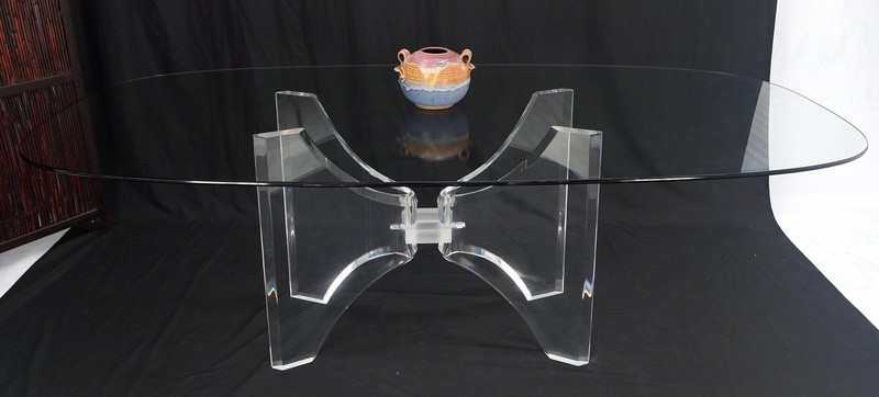 Oval Boat Shape Glass Top Butterfly Lucite Base 88" Long Dining Conference Table gallery