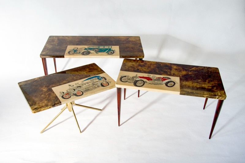 Rare TURA By Alessandro Mendini Natural Parchment Nesting Tables Vintage 50's gallery
