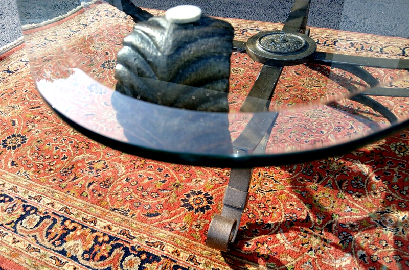 Contemporary Metal and 40"x40" Beveled Glass Top Coffee Table - Local Pickup gallery