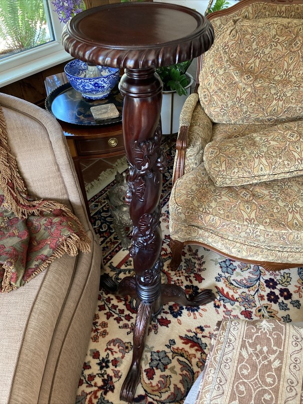 Mahogany Carved grape leaf Plant Stand paw feet