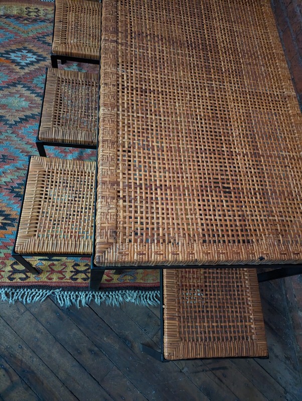 Midcentury Danny Ho Fong Iron & Cane Tiki Bar Dining Table w/6 Stools Tropi-Cal gallery