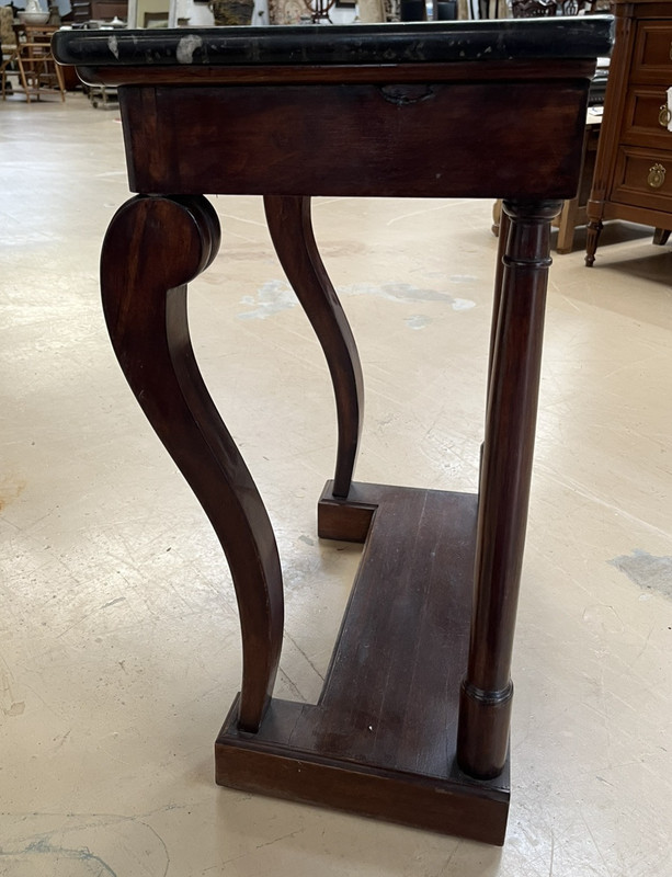 ANTIQUE FRENCH EMPIRE STYLE MARBLE-TOP MAHOGANY CONSOLE END SIDE TABLE gallery