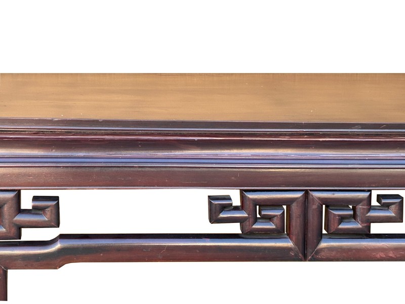 Chinese Vintage Brown Lacquer Square Ru Yi Motif Long Altar Console Table ws3882 gallery