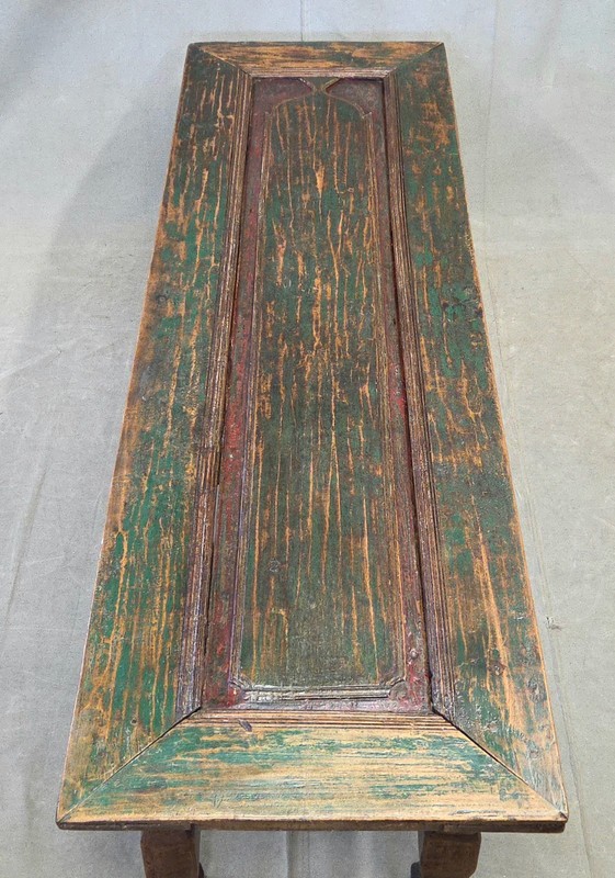 Vintage Teak Coffee Table Made From an Old Reclaimed Door With Green Paint gallery
