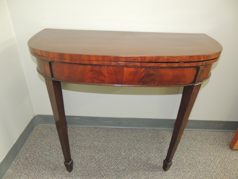 ADAMS STYLE DEMI-LUNE GATELEG GAME TABLE CLASSIC MID GEORGIAN STYLING EARLY 1800