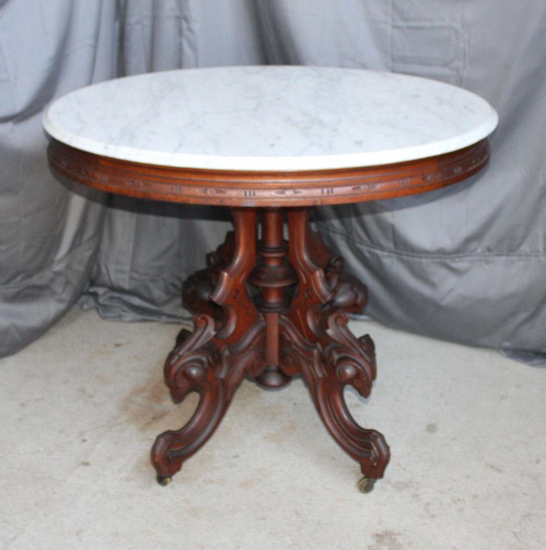 Antique Victorian Marble Top Table Oval Shape Made by Brooks Furniture