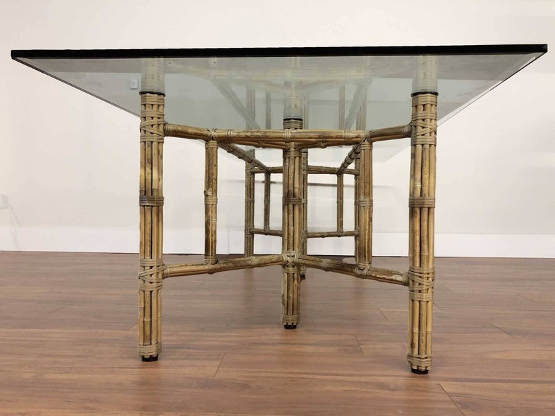 Mid Century Hollywood Regency Rectangular Bamboo Dining Table by McGuire With Gl gallery