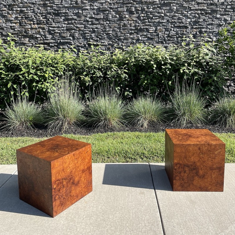 Vintage 60s 70s PAIR Mid Century Modern End Table Burl Wood Milo Baughman Style