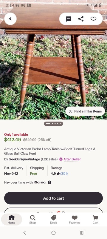 1900 Cherry Coffee Table Claw and Crystal Feet Vintage gallery