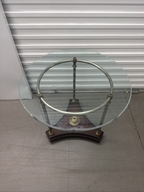 Ernest Hemingway Collection by Thomasville Round Wood Glass Table As Is