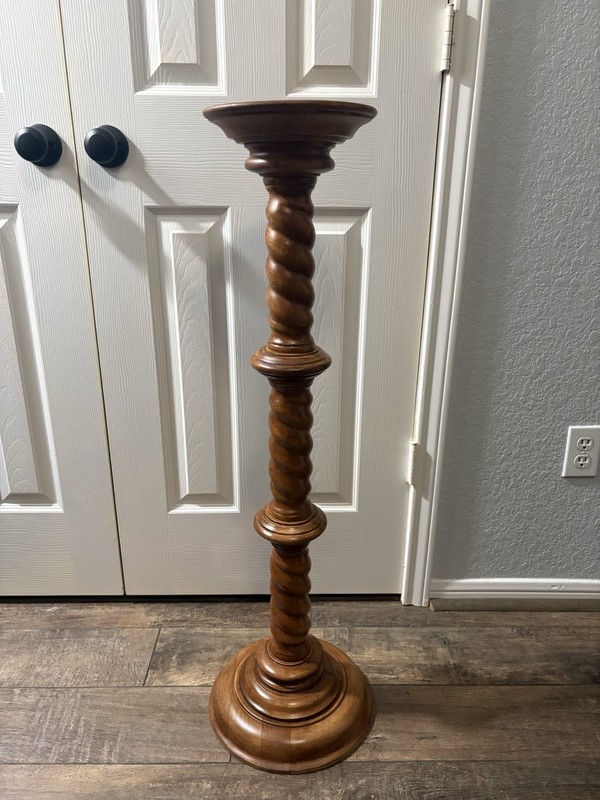 Vintage Large Hand Carved Wood Barley Twist Side Display Pedestal Plant Stand gallery