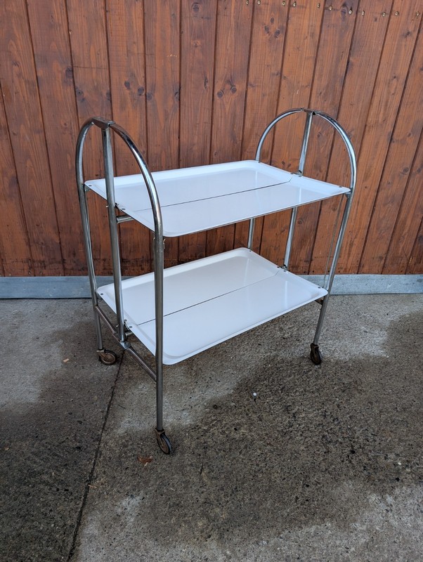 Dinett Serving Cart Tea Cart Table Side Table White Chrome 70s Space Age