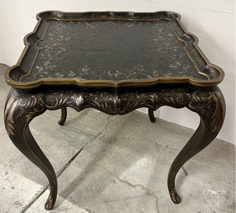 Vintage Paint Decorated Chinoiserie Side Table With Shaped Gallery Top