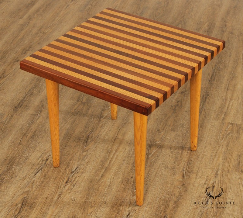 Mid Century Modern Oak and Walnut Square Butcher Block Side Table gallery