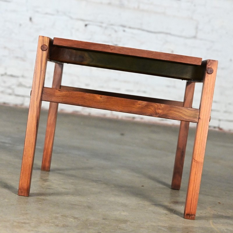 Mid Century Modern Small Square Side Table Teak with White Laminate Top gallery