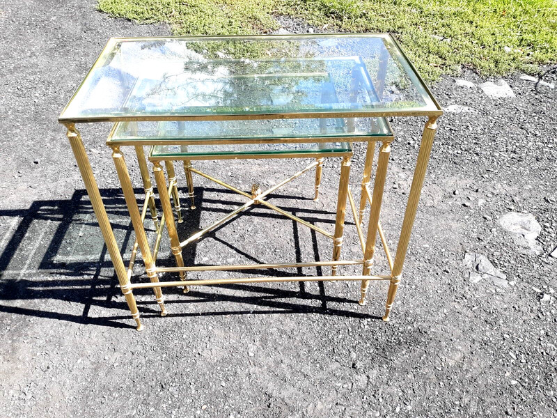 vintage Italian,brass and glass,high quality,set of 3 nesting tables