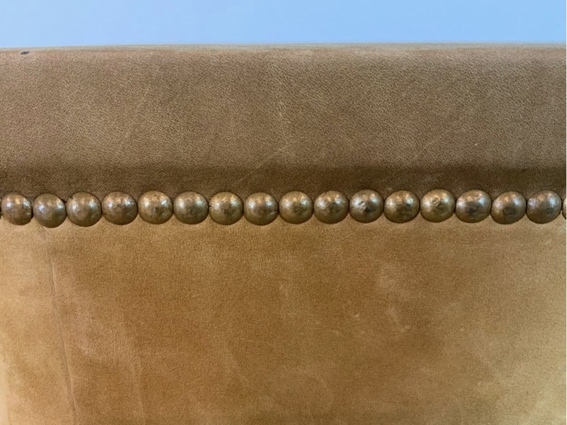 Mid-Century Suede Upholstered Square Side Tables—A Pair gallery