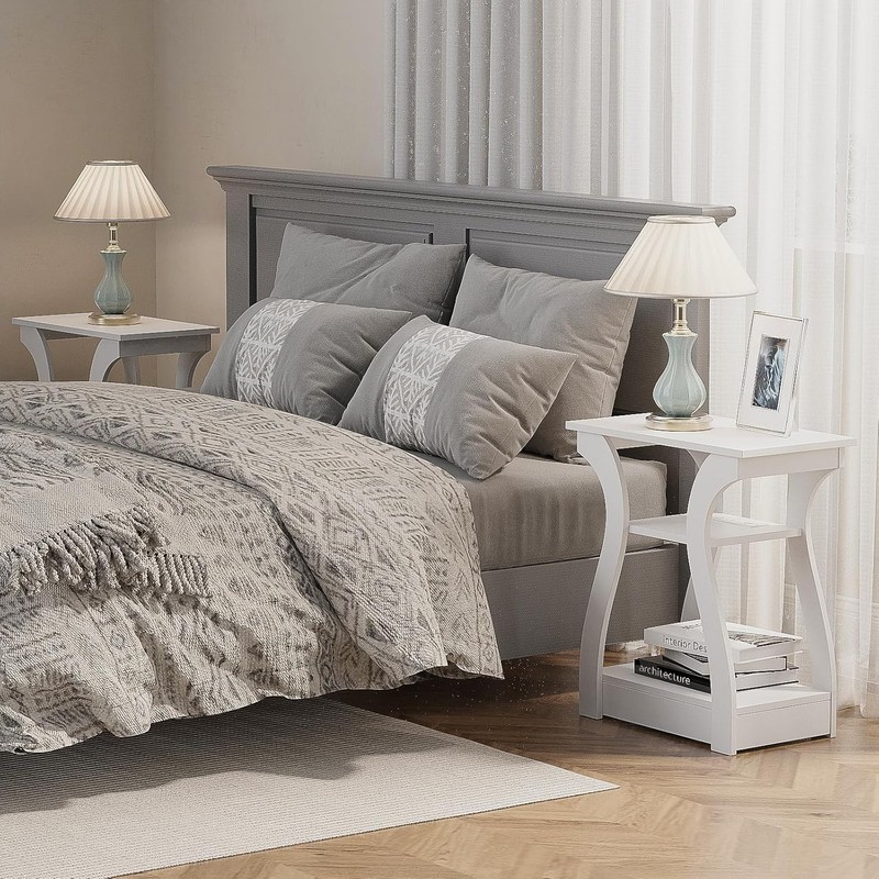 End Tables Living Room Set of 2,End Table with Charging Station,White End Table gallery