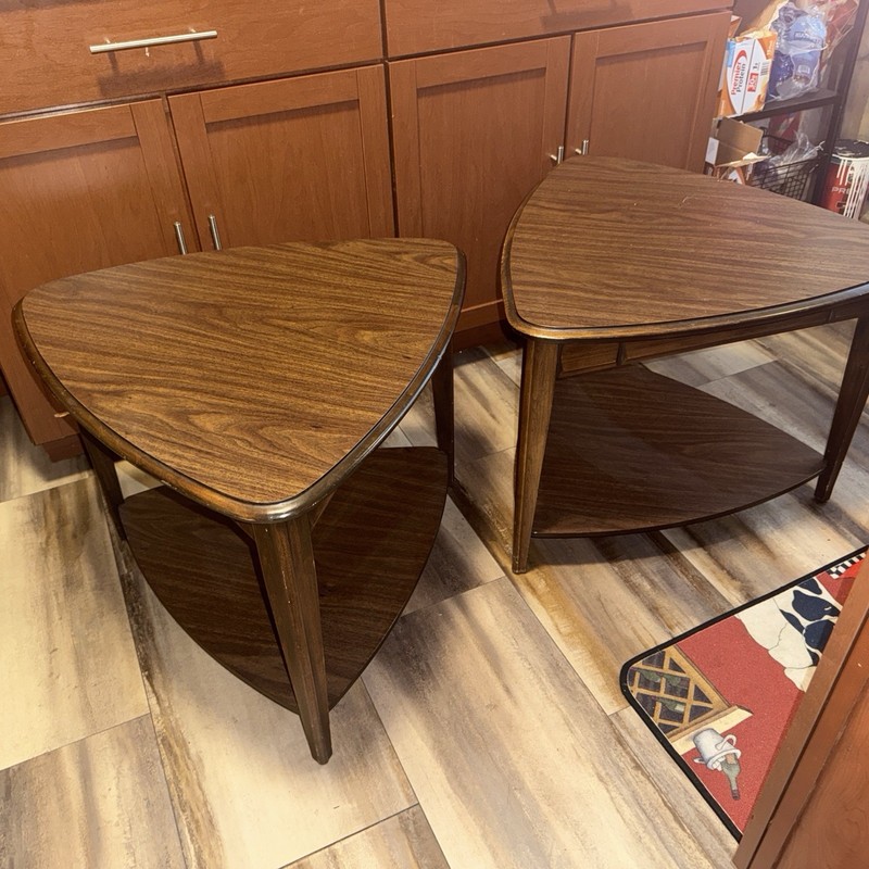 Pair of Mid Century Modern Mersman Guitar Pick Two Tier End Table -63-5