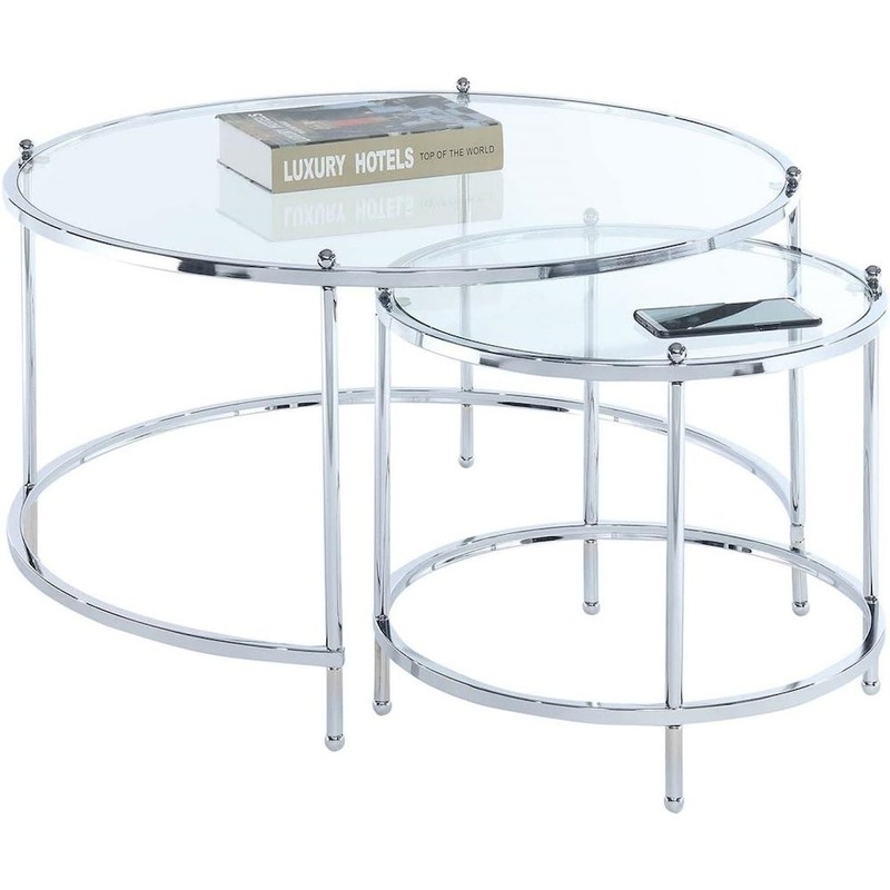 Royal Crest Nesting Round Glass Coffee Tables, Clear Glass/Chrome Frame gallery