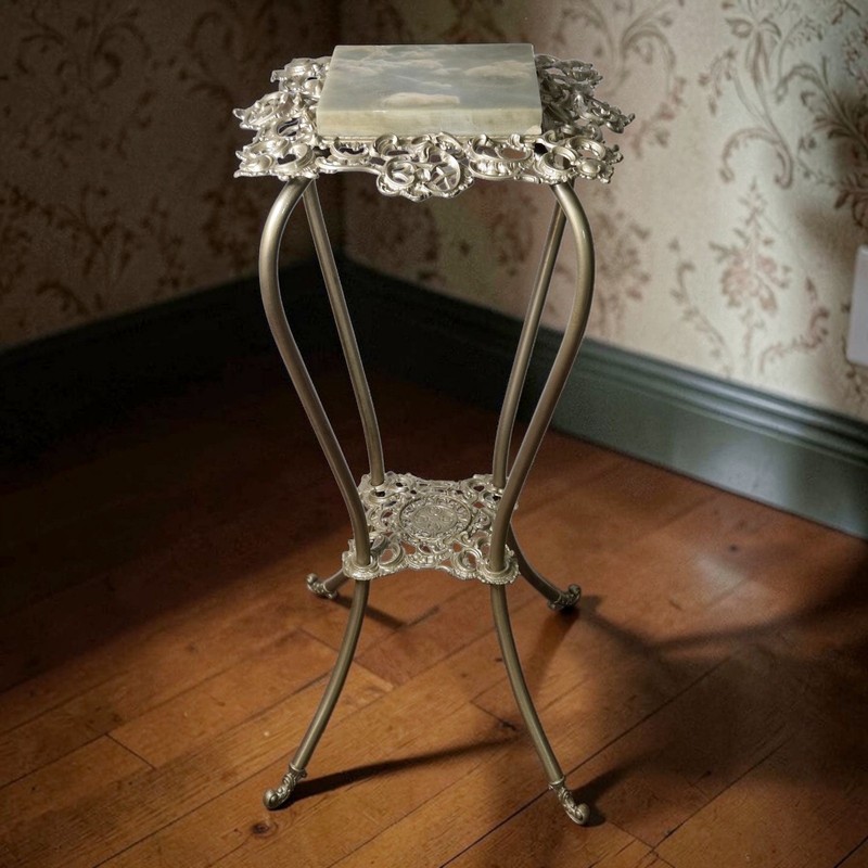 Antique Victorian Marble Top Plant Stand Tall Pedestal Ornate Filigree Baroque