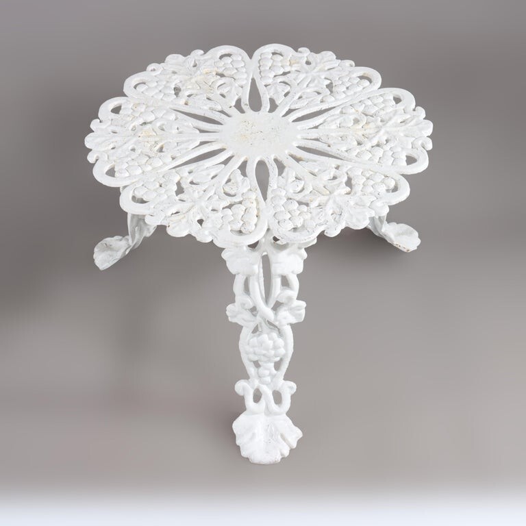 Antique White Painted Grape & Leaf Wrought Iron Garden Side Table c1890 gallery