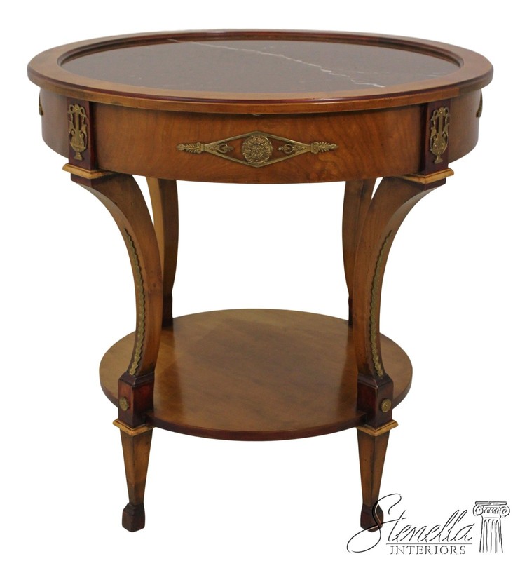 L58592: Round French Neoclassical Design Round Marble Top Lamp Table