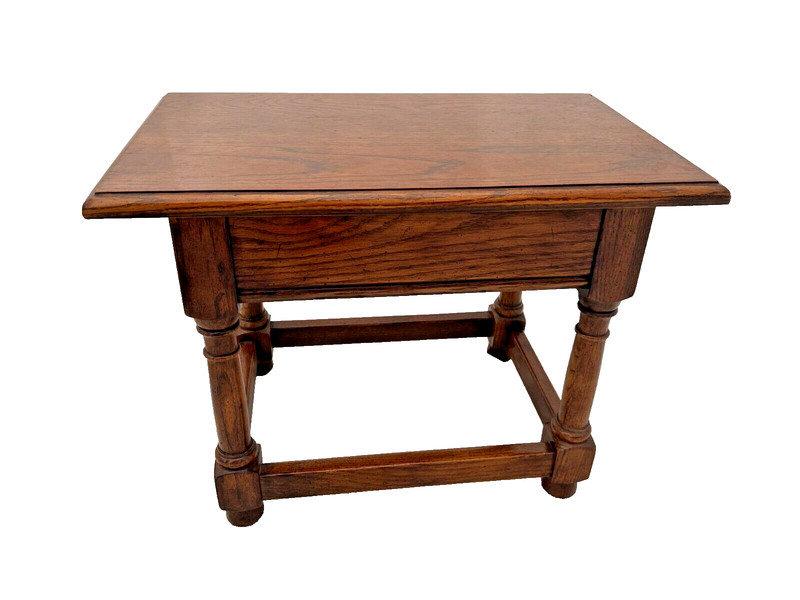 Vintage Console Box Table Bench with under seat lift top storage door Solid Oak gallery