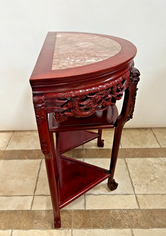 Vintage Demilune Console Table Three lower shelves carved claw feet Etagere gallery