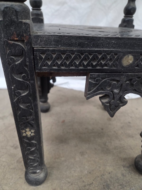 Antique Moorish Syrian Tiered Stand Inlaid Mother of Pearl Carved Plant Table gallery