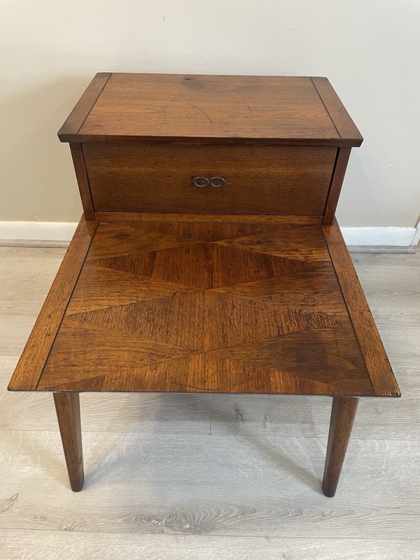 Lane Harlequin Mid Century Walnut Step End Table Nightstand Vintage 1960s Rare gallery