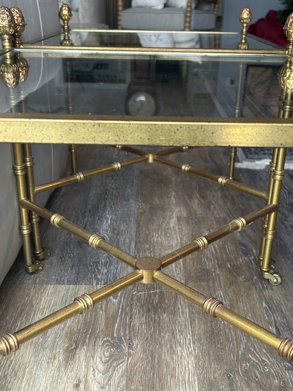 Mid Century Faux Bamboo Hollywood Regency Brass Square Side Tables gallery