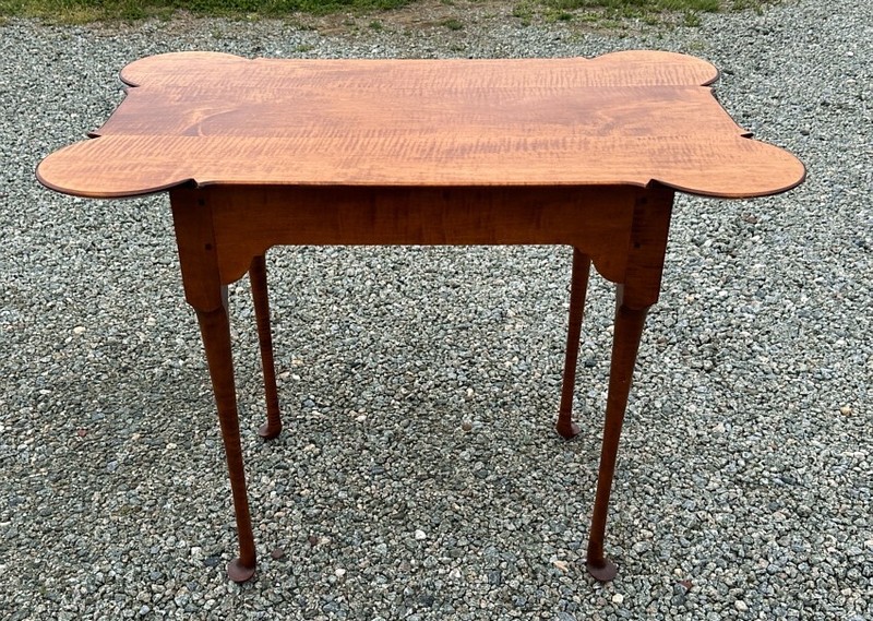 J. L. Treharn tiger maple porringer top tea table Queen Anne style strong tiger
