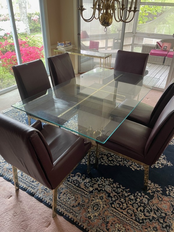 Vintage Mid Century Dining Table Set - Modern Artedi Travertine and Brass gallery