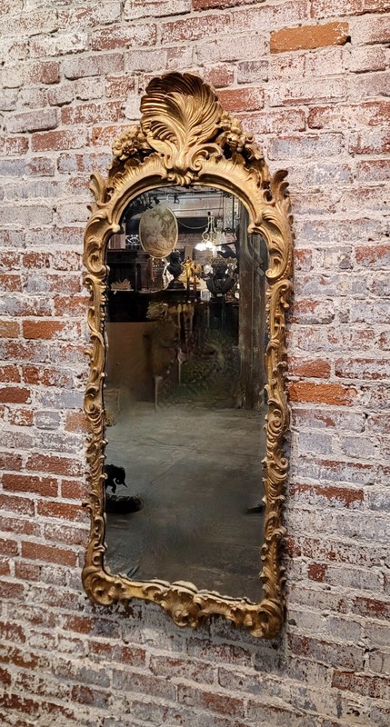 18th century Italian carved Giltwood Grotto Mirror w/ Seashell motif